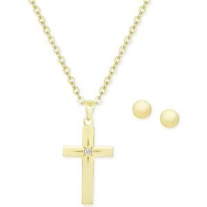 Children's Cubic Zirconia Cross Pendant Necklace & Earrings Set $80